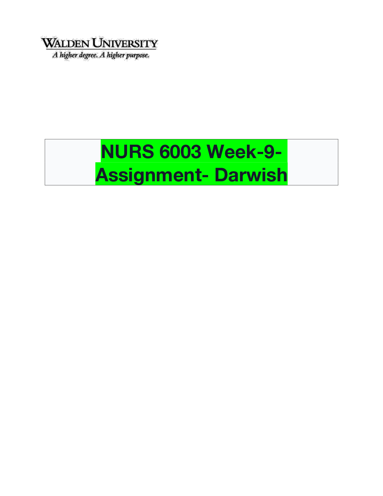 Preview of NURS 6003 Week-9- Assignment- Darwish